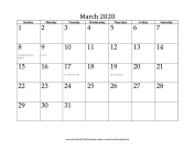 March 2020 Calendar calendar