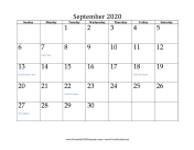 September 2020 Calendar calendar