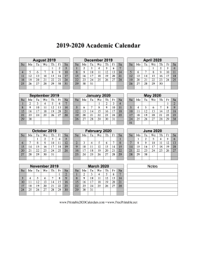 2019-2020 Academic Calendar Calendar