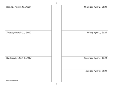 03/30/2020 Weekly Calendar-landscape Calendar