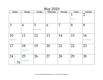 May 2020 Calendar Calendar