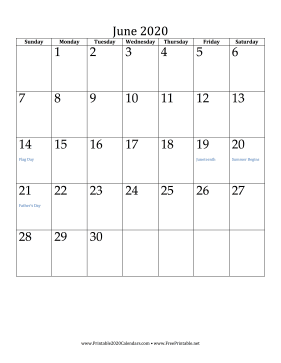 June 2020 Calendar (vertical) Calendar