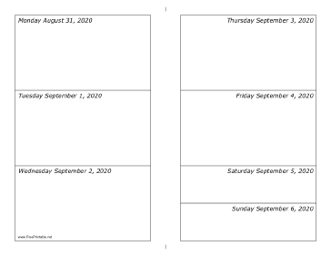 08/31/2020 Weekly Calendar-landscape Calendar