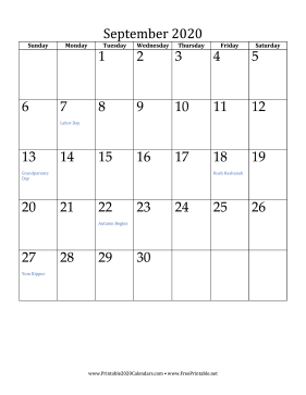 September 2020 Calendar (vertical) Calendar