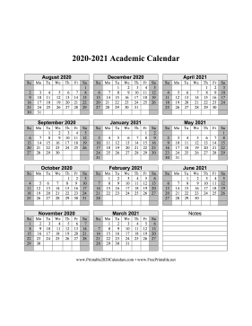 Printable 2020 2021 Academic Calendar