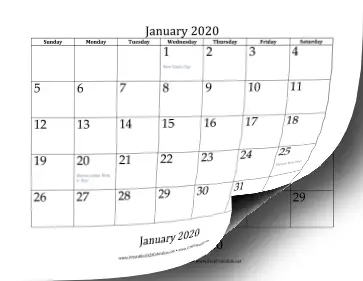 2020 Bottom Month Calendar