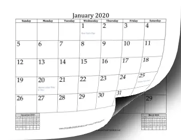 2020 Calendar Mini-Month Calendar
