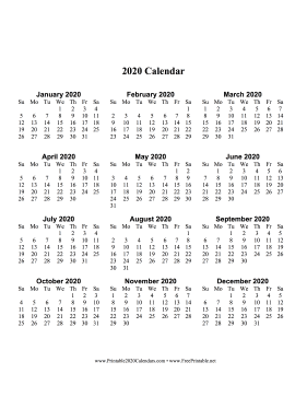 2020 Calendar One Page Large Vertical Calendar