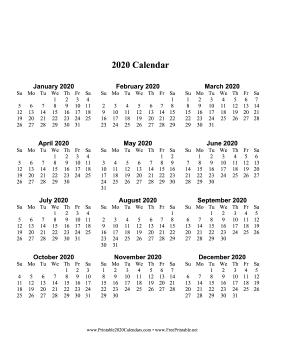 printable 2020 calendar one page large vertical