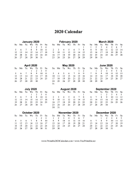 2020 Calendar One Page Vertical Calendar