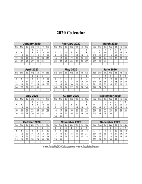 2020 Calendar One Page Vertical Grid Calendar