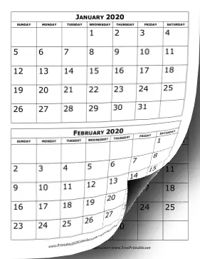 2020 Calendar Two Months Per Page Calendar