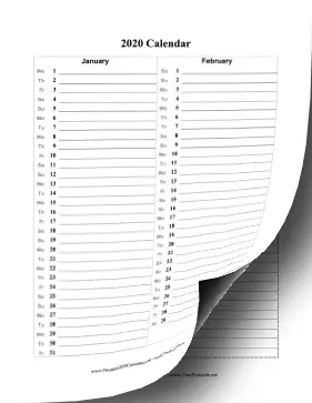 2020 Calendar Vertical List Calendar