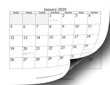 2020 Grayed Out Calendar