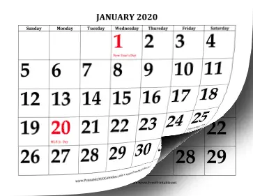 2020 Large Print Calendar