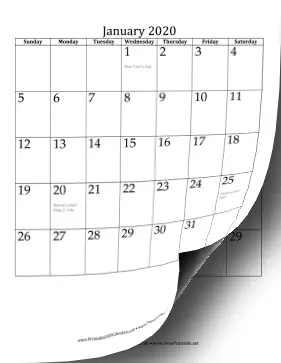 2020 Vertical Calendar