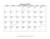 January 2020 Calendar calendar