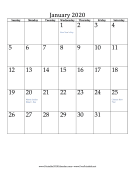 January 2020 Calendar (vertical) calendar