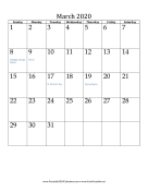 March 2020 Calendar (vertical) calendar