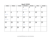 April 2020 Calendar calendar