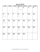 April 2020 Calendar (vertical) calendar