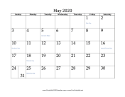 May 2020 Calendar calendar