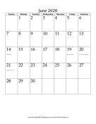 June 2020 Calendar (vertical) calendar