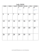 July 2020 Calendar (vertical) calendar