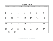 August 2020 Calendar calendar