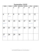 September 2020 Calendar (vertical) calendar