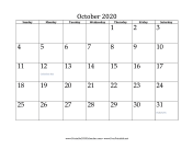 October 2020 Calendar calendar