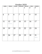 October 2020 Calendar (vertical) calendar