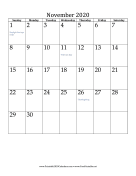 November 2020 Calendar (vertical) calendar