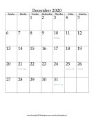 December 2020 Calendar (vertical) calendar