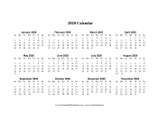 2020 Calendar One Page Horizontal calendar