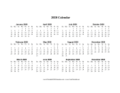 2020 Calendar One Page Horizontal Descending calendar