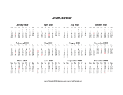 2020 Calendar One Page Horizontal Descending Holidays In Red calendar