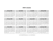 2020 Calendar One Page Horizontal Grid Descending calendar