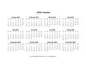 2020 Calendar One Page Horizontal Holidays In Red calendar