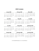 2020 Calendar One Page Vertical calendar