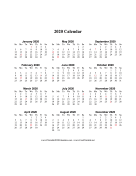 2020 Calendar One Page Vertical Descending Holidays in Red calendar