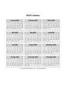 2020 Calendar One Page Vertical Grid calendar