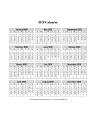 2020 Calendar One Page Vertical Grid Descending calendar