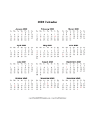 2020 on one page (vertical holidays in red)